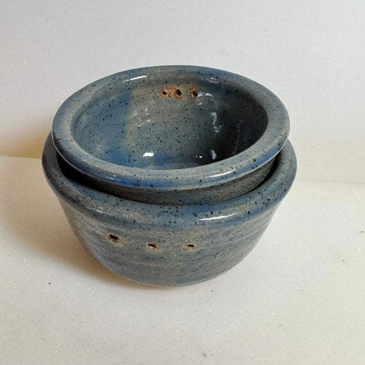 Herb Stripper Bowl Set | Wheel Thrown Blue Speckled Stoneware | Handmade Nesting Prep Pottery