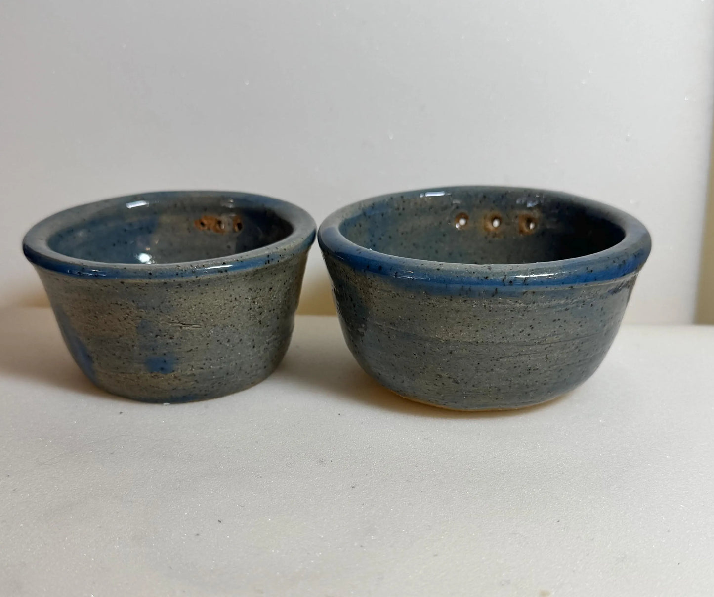Herb Stripper Bowl Set | Wheel Thrown Blue Speckled Stoneware | Handmade Nesting Prep Pottery