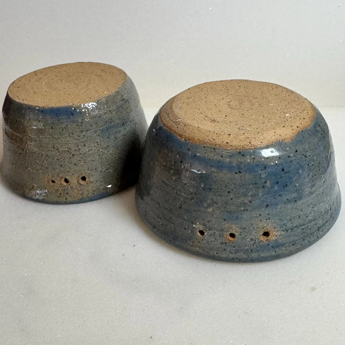 Herb Stripper Bowl Set | Wheel Thrown Blue Speckled Stoneware | Handmade Nesting Prep Pottery