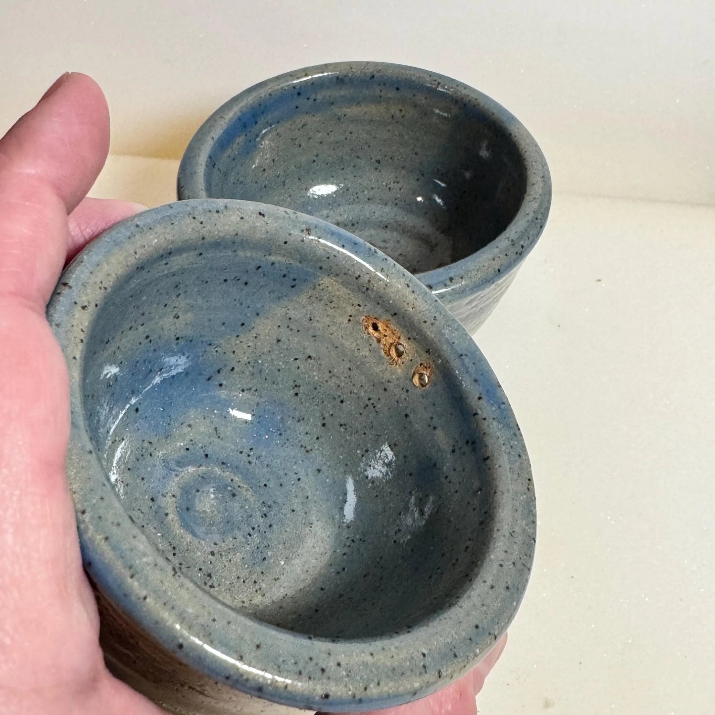 Herb Stripper Bowl Set | Wheel Thrown Blue Speckled Stoneware | Handmade Nesting Prep Pottery