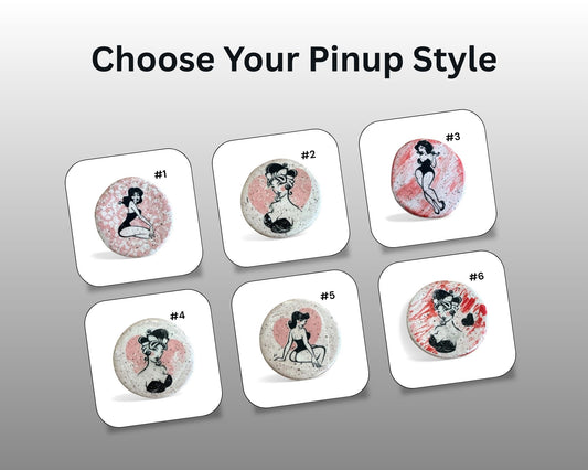 Retro Pin Up Girl Magnet | 2" Handmade Stoneware | Vintage Style Ceramic Fridge Magnet
