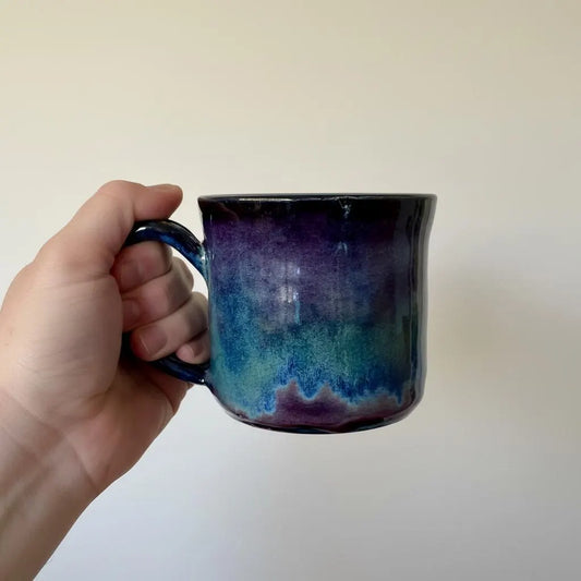 Northern Lights Mug | Blue & Purple Stoneware | Handmade Wheel Thrown Coffee Cup