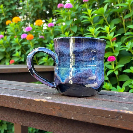 Northern Lights Mug | Blue & Purple Stoneware | Handmade Wheel Thrown Coffee Cup