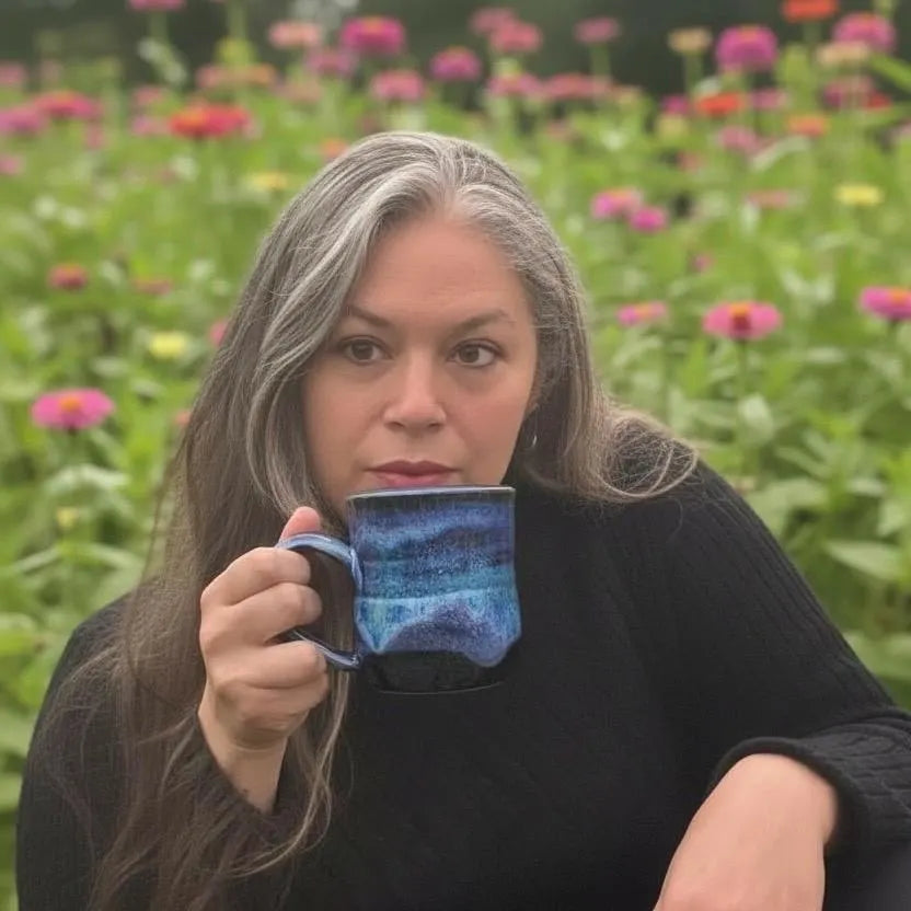 Northern Lights Mug | Blue & Purple Stoneware | Handmade Wheel Thrown Coffee Cup
