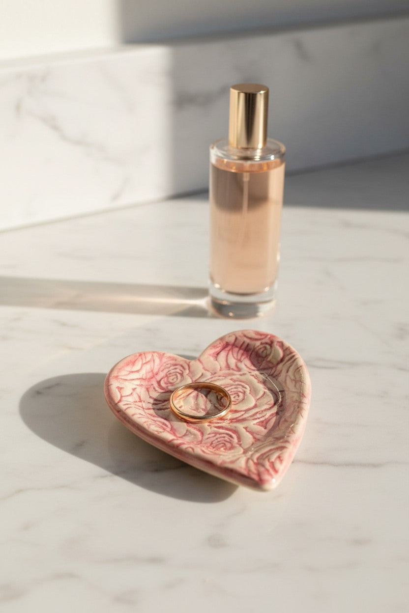 Rose Relief Heart Ring Dish | Small Trinket Dish