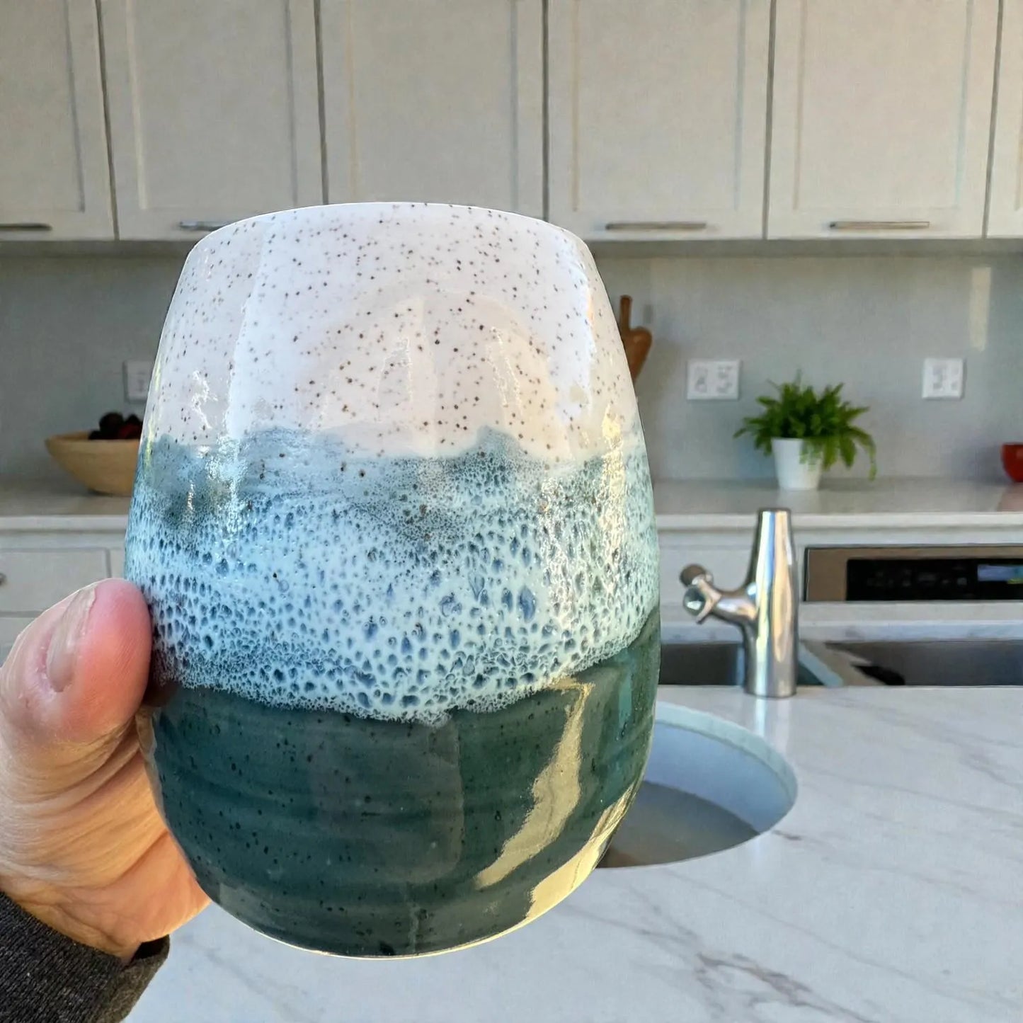 Rainforest Glaze Wine Tumbler | 16 oz Speckled Stoneware | Handmade Stemless Pottery Cup