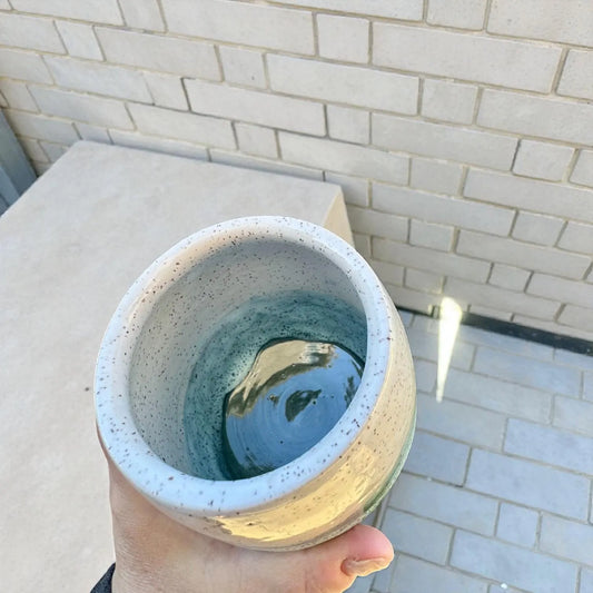 Rainforest Glaze Wine Tumbler | 16 oz Speckled Stoneware | Handmade Stemless Pottery Cup