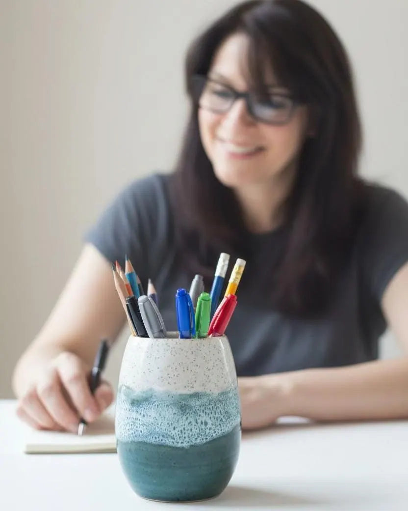 Rainforest Glaze Wine Tumbler | 16 oz Speckled Stoneware | Handmade Stemless Pottery Cup