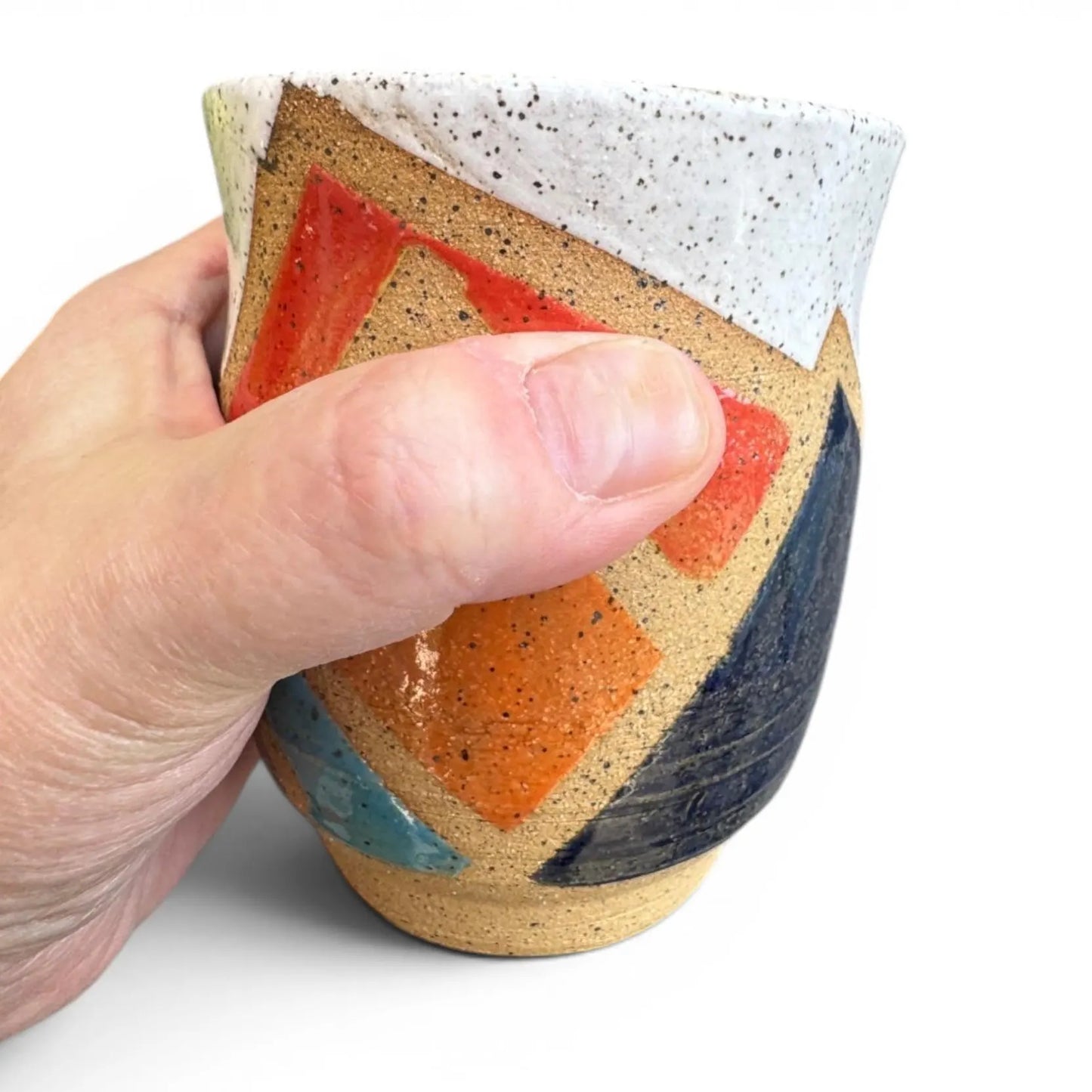 Retro Mountain Tumbler No. 2 | Colorful Wheel Thrown Stoneware | Handmade Geometric Pottery