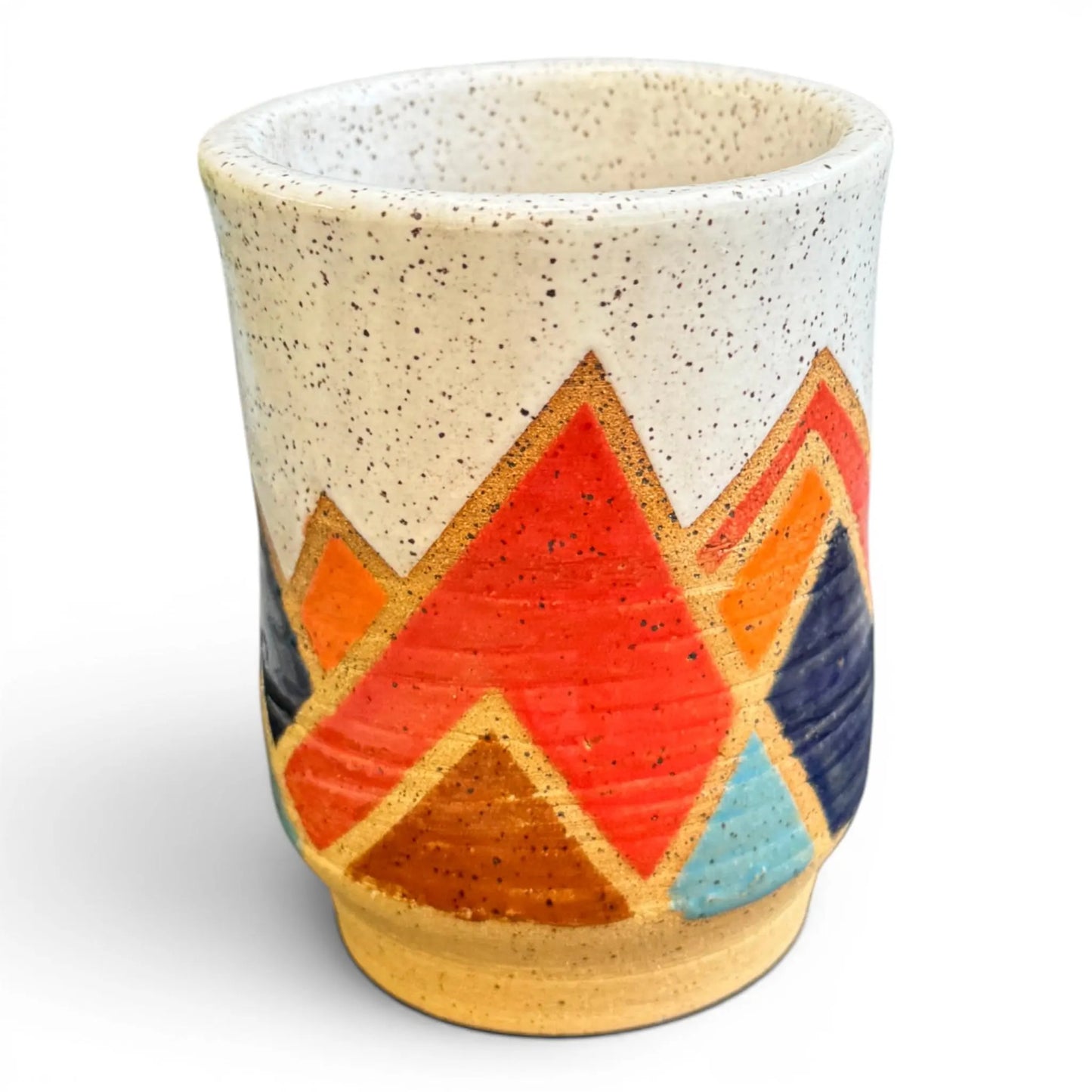Retro Mountain Tumbler | Colorful Wheel Thrown Stoneware | Handmade Geometric Pottery