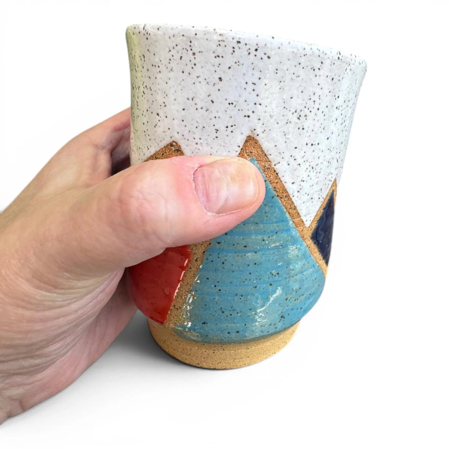 Retro Mountain Tumbler | Colorful Wheel Thrown Stoneware | Handmade Geometric Pottery