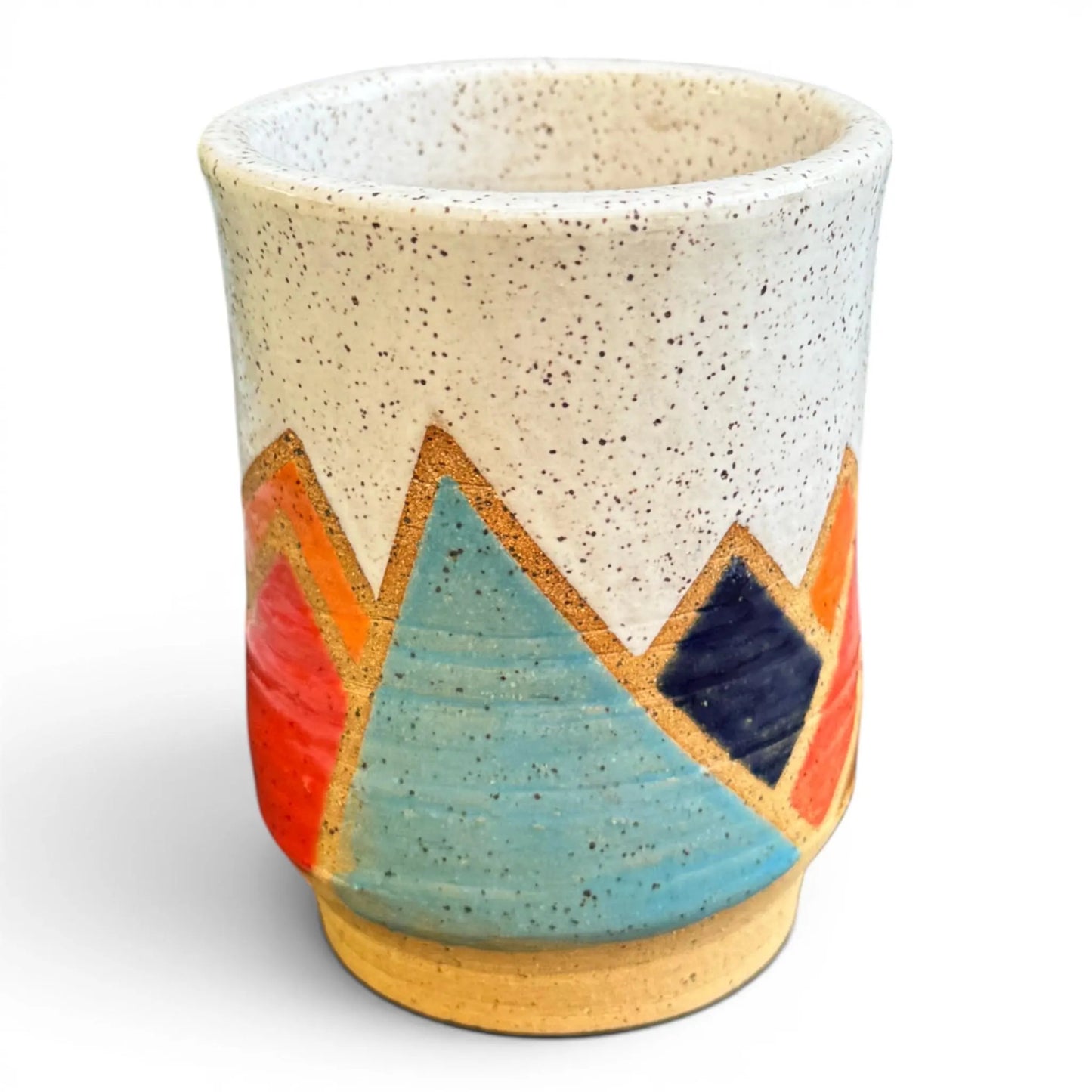 Retro Mountain Tumbler | Colorful Wheel Thrown Stoneware | Handmade Geometric Pottery
