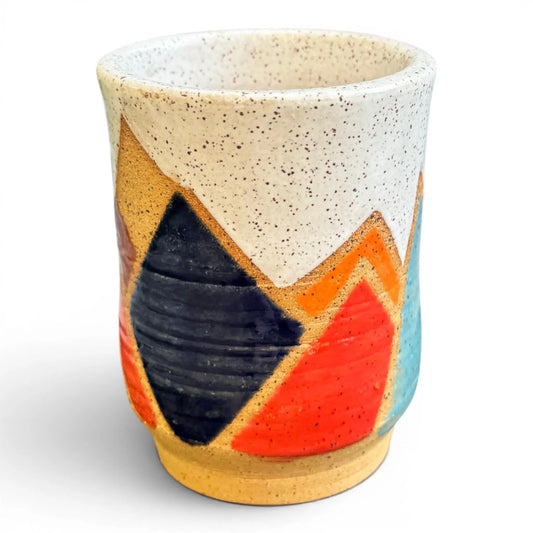 Retro Mountain Tumbler | Colorful Wheel Thrown Stoneware | Handmade Geometric Pottery