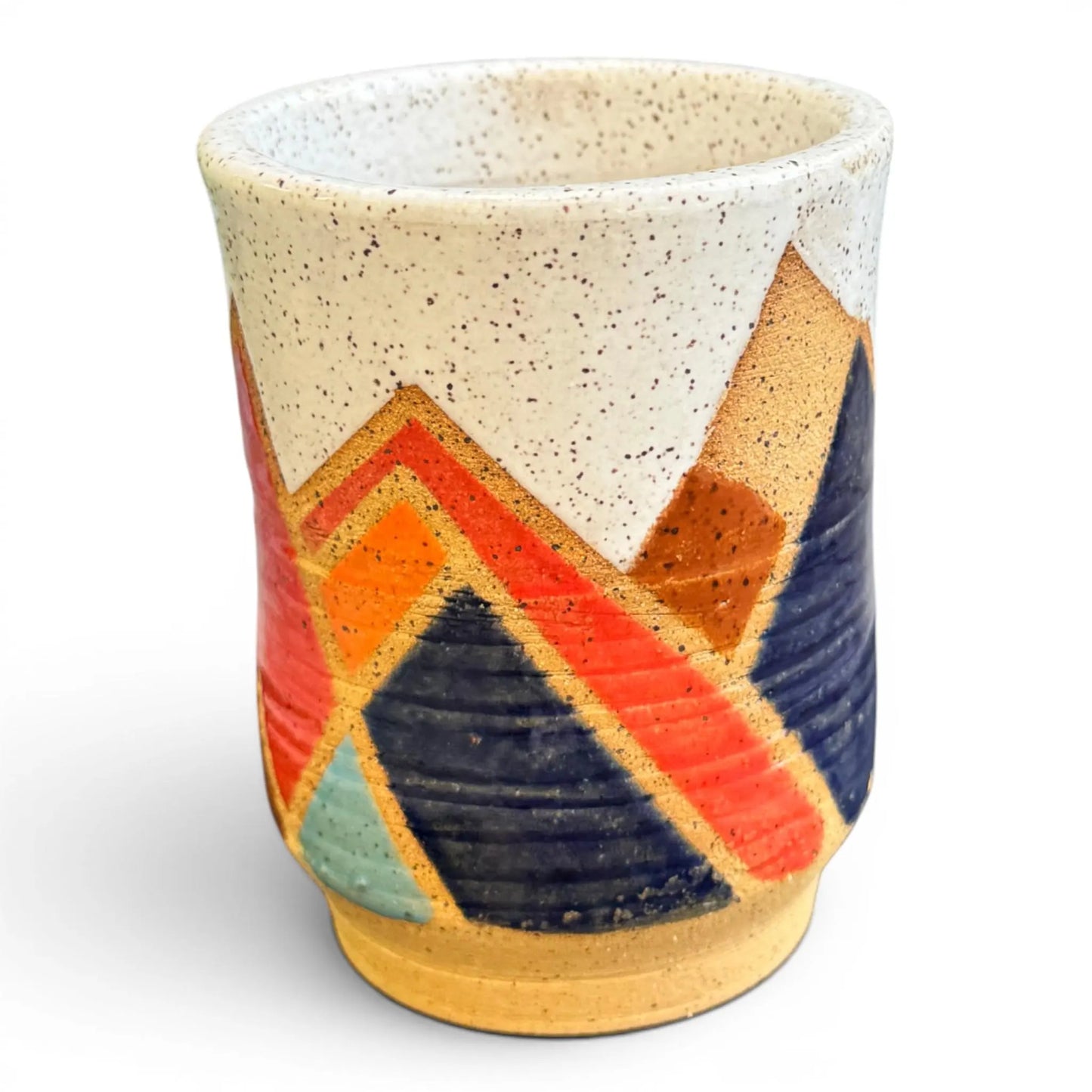 Retro Mountain Tumbler | Colorful Wheel Thrown Stoneware | Handmade Geometric Pottery
