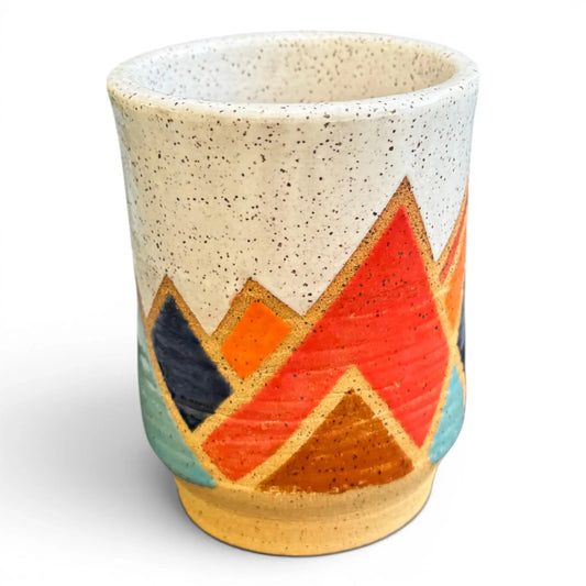 Retro Mountain Tumbler | Colorful Wheel Thrown Stoneware | Handmade Geometric Pottery
