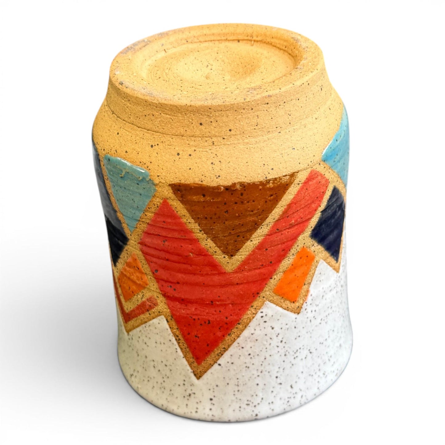 Retro Mountain Tumbler | Colorful Wheel Thrown Stoneware | Handmade Geometric Pottery