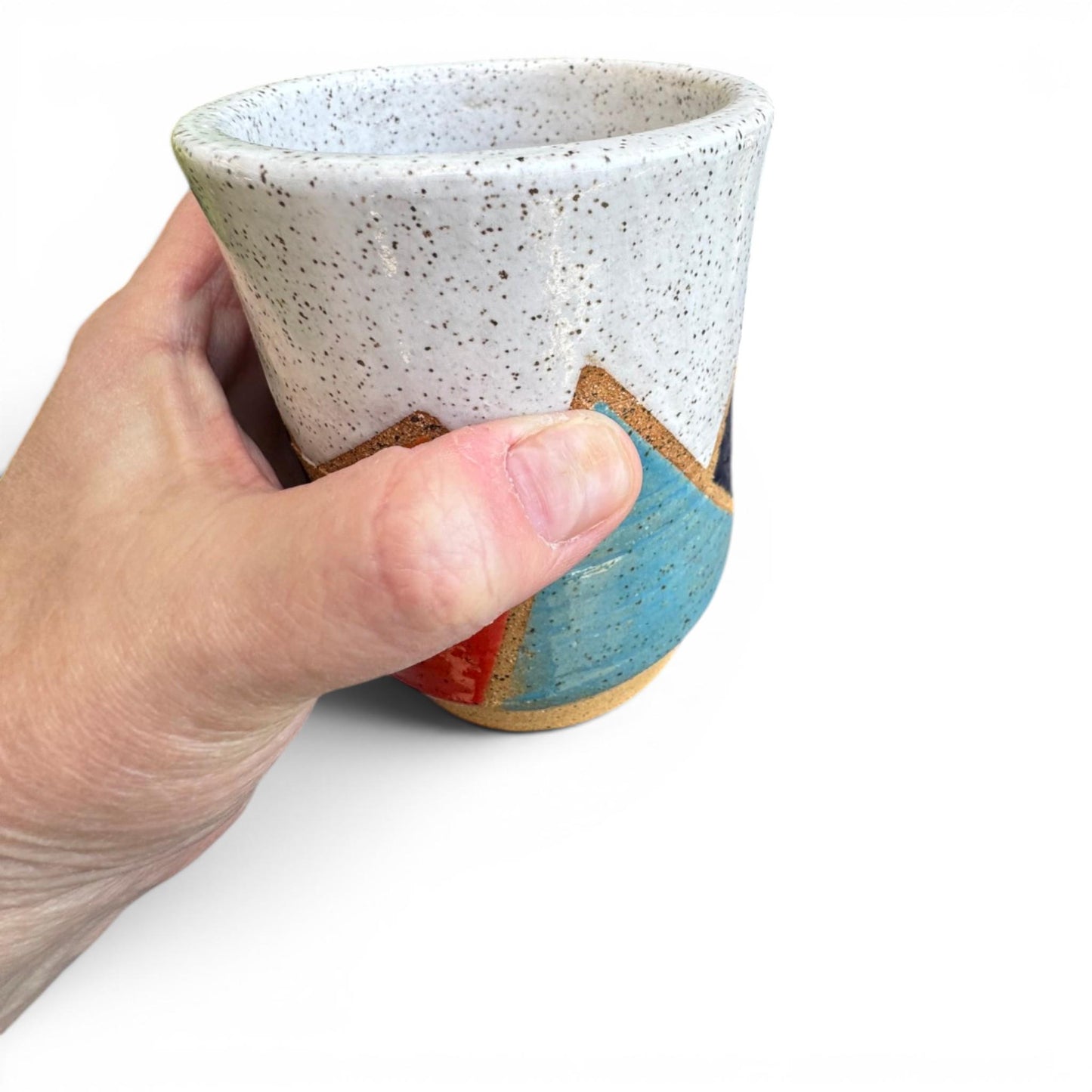 Retro Mountain Tumbler | Colorful Wheel Thrown Stoneware | Handmade Geometric Pottery