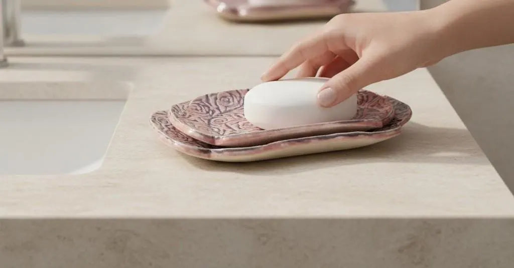 Rose Garden Tray Set | Nested Hand-Textured Stoneware | Handmade Catch-All & Soap Dish