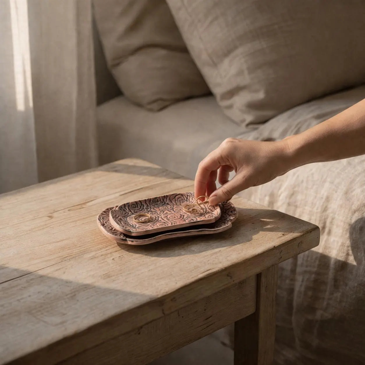 Rose Garden Tray Set | Nested Hand-Textured Stoneware | Handmade Catch-All & Soap Dish