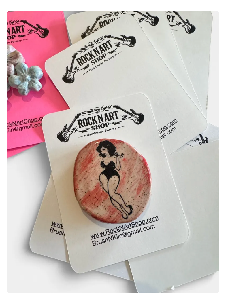 Retro Pin Up Girl Magnet | 2" Handmade Stoneware | Vintage Style Ceramic Fridge Magnet