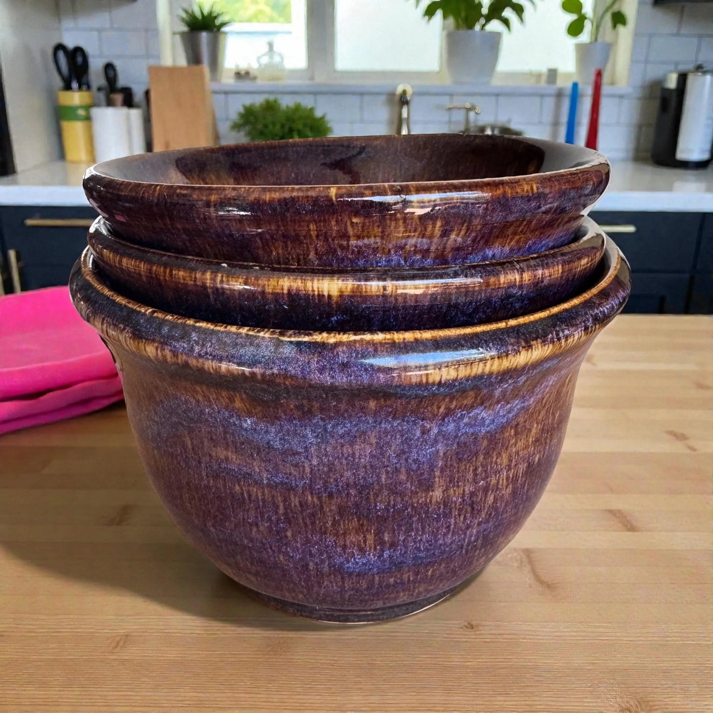 Copper Blue Bowl Set of 3 | Wheel Thrown Stoneware | Handmade Nesting Kitchen Pottery