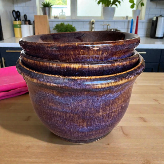 Copper Blue Bowl Set of 3 | Wheel Thrown Stoneware | Handmade Nesting Kitchen Pottery