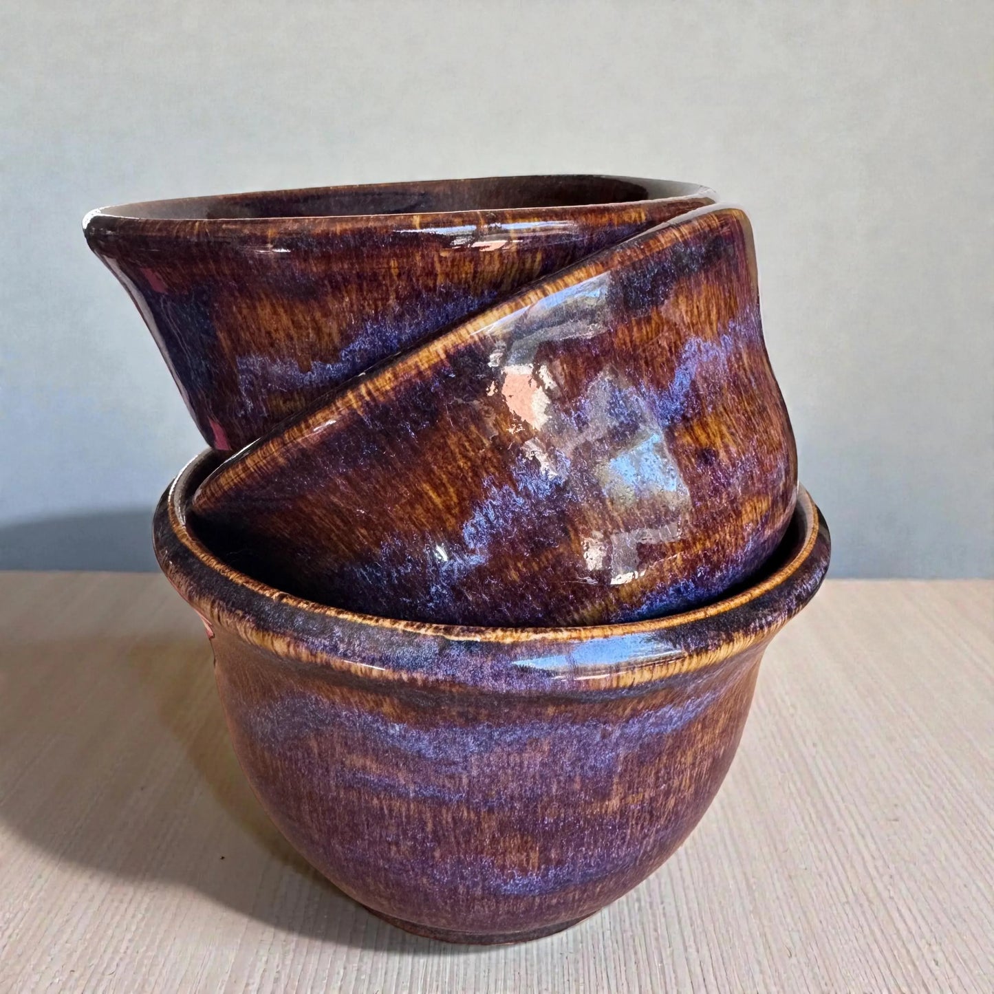 Copper Blue Bowl Set of 3 | Wheel Thrown Stoneware | Handmade Nesting Kitchen Pottery