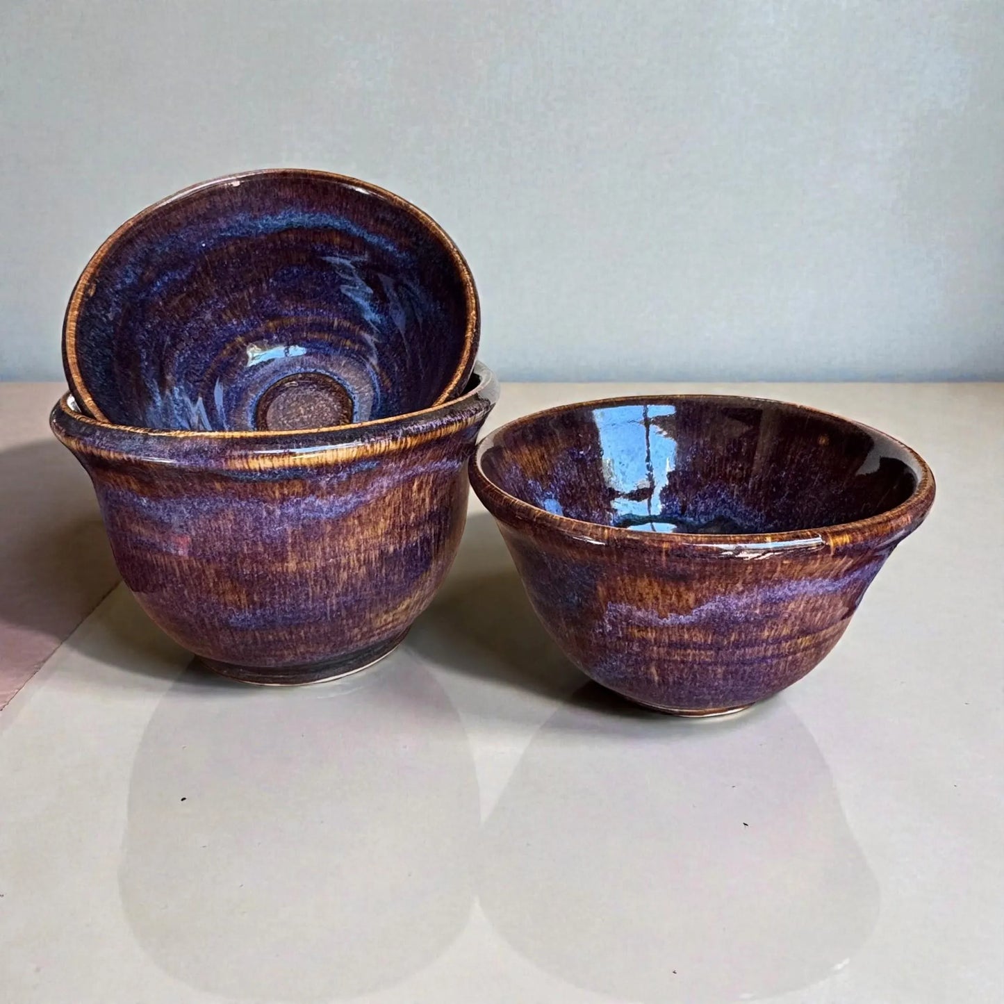 Copper Blue Bowl Set of 3 | Wheel Thrown Stoneware | Handmade Nesting Kitchen Pottery