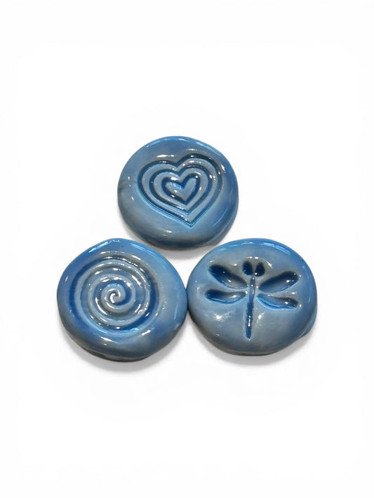 Ceramic Magnets Set of 3 | Handmade Heart, Dragonfly, Swirl Magnets | Fridge Magnets | Cottage Kitchen Decor | Small Gift Idea