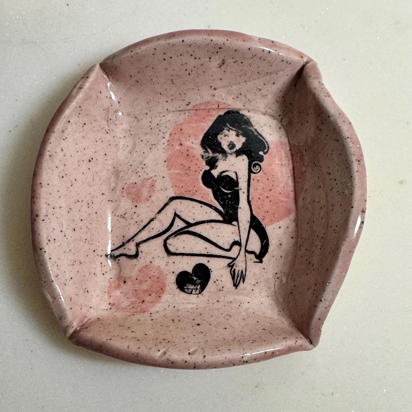 Sparkle Ceramic Ring Dish | Retro Pin-Up Jewelry Holder | Pink Bridal Shower Gift | Handmade Trinket Dish or Spoon Rest