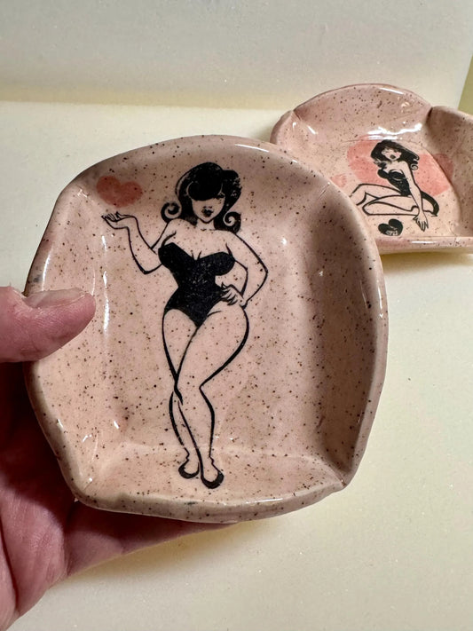 Sparkle Ceramic Ring Dish | Retro Pin-Up Jewelry Holder | Pink Bridal Shower Gift | Handmade Trinket Dish or Spoon Rest