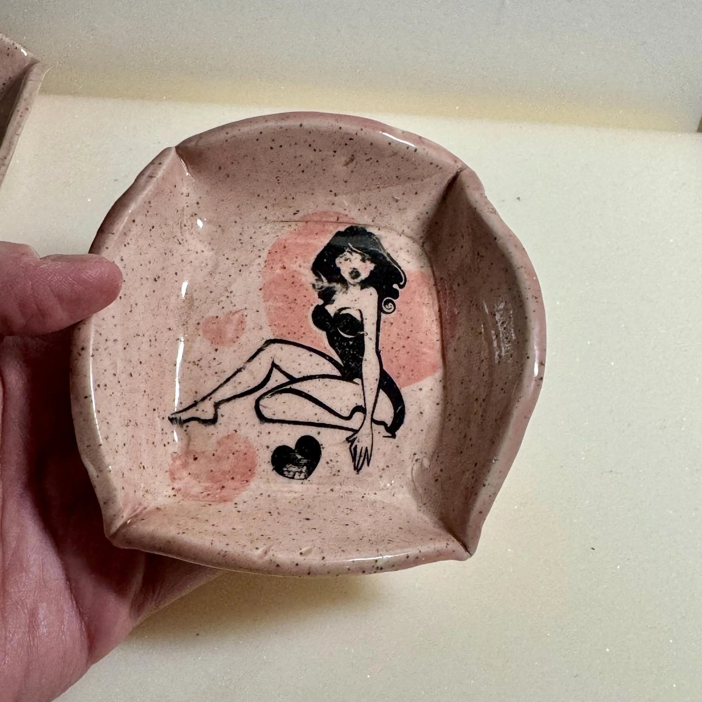 Sparkle Ceramic Ring Dish | Retro Pin-Up Jewelry Holder | Pink Bridal Shower Gift | Handmade Trinket Dish or Spoon Rest