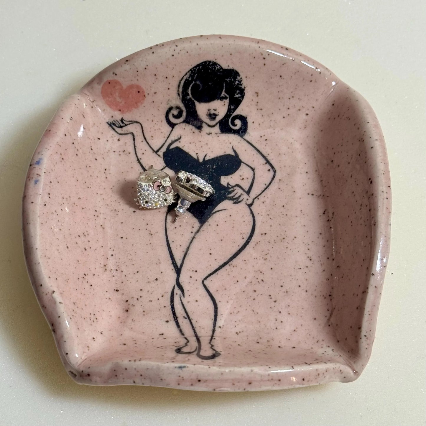 Sparkle Ceramic Ring Dish | Retro Pin-Up Jewelry Holder | Pink Bridal Shower Gift | Handmade Trinket Dish or Spoon Rest