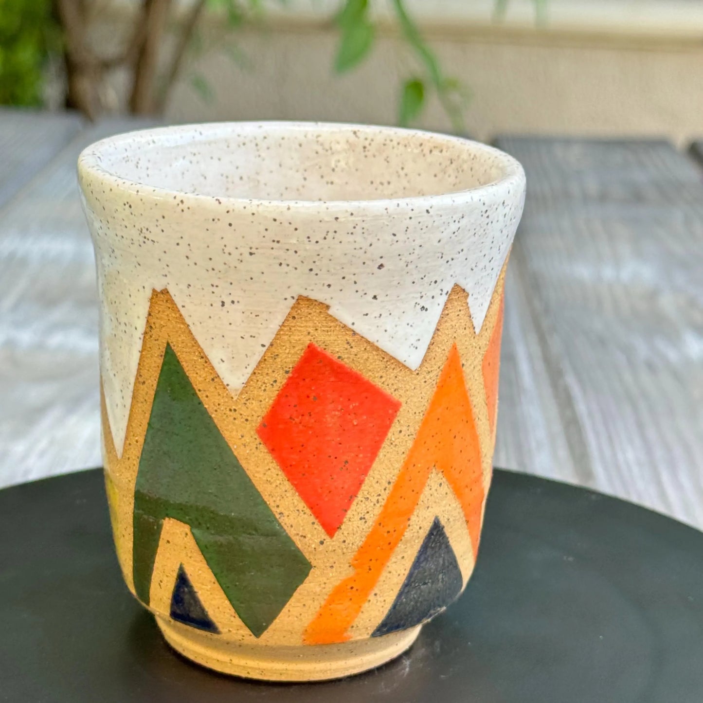 Stoneware Tumbler | Retro Mountain Geometric Pottery #3 | Colorful Artisan Ceramic Cup