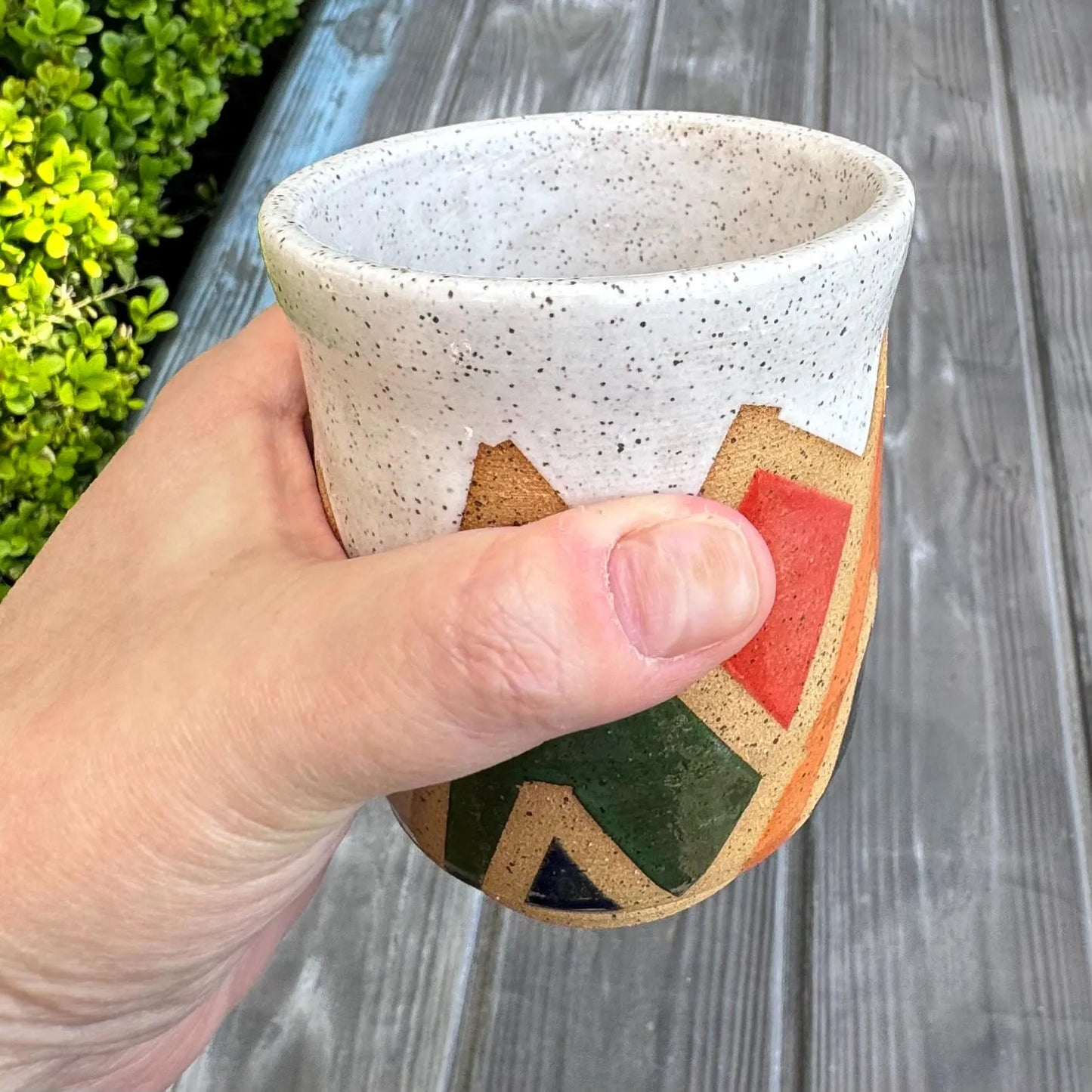 Stoneware Tumbler | Retro Mountain Geometric Pottery #3 | Colorful Artisan Ceramic Cup