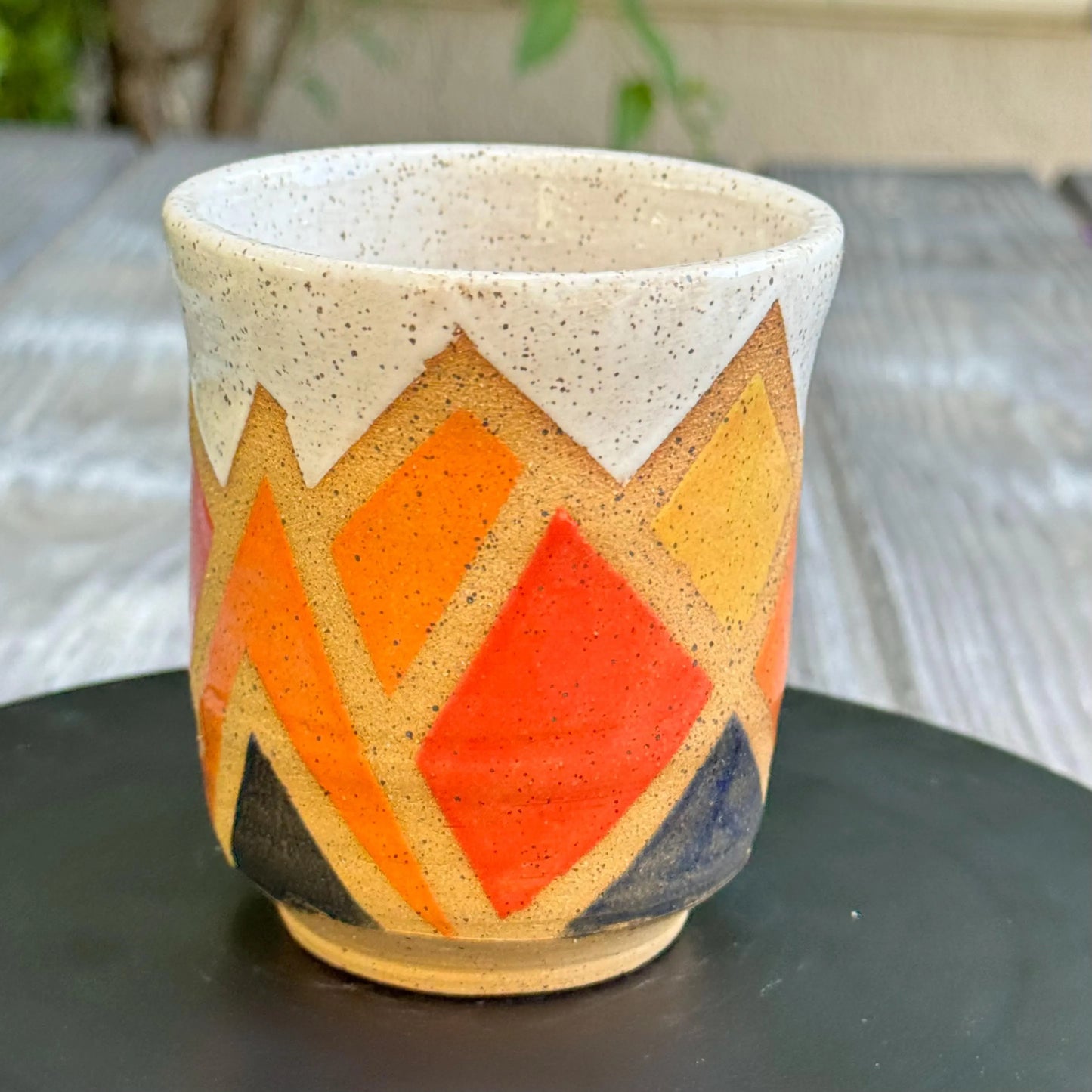 Stoneware Tumbler | Retro Mountain Geometric Pottery #3 | Colorful Artisan Ceramic Cup