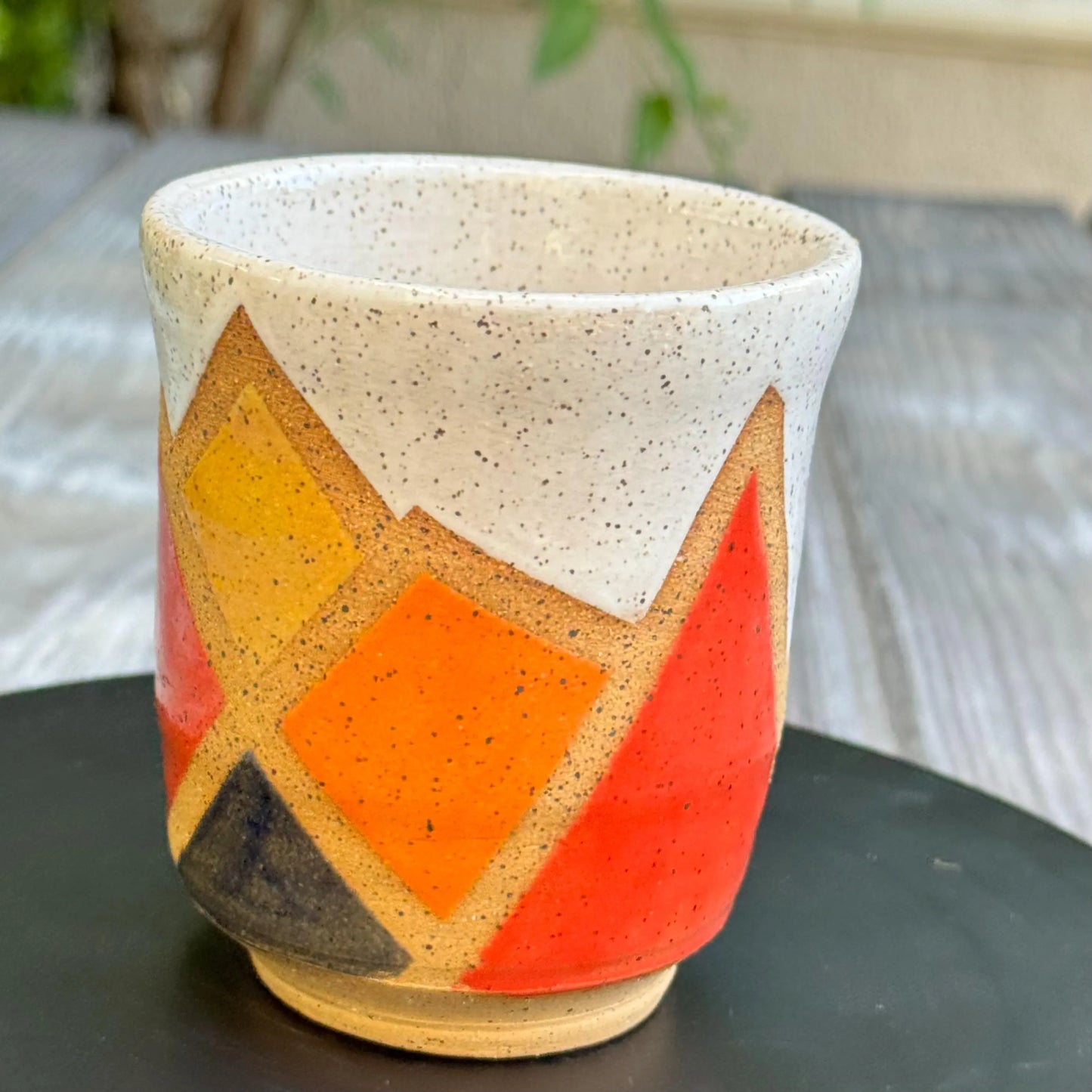 Stoneware Tumbler | Retro Mountain Geometric Pottery #3 | Colorful Artisan Ceramic Cup
