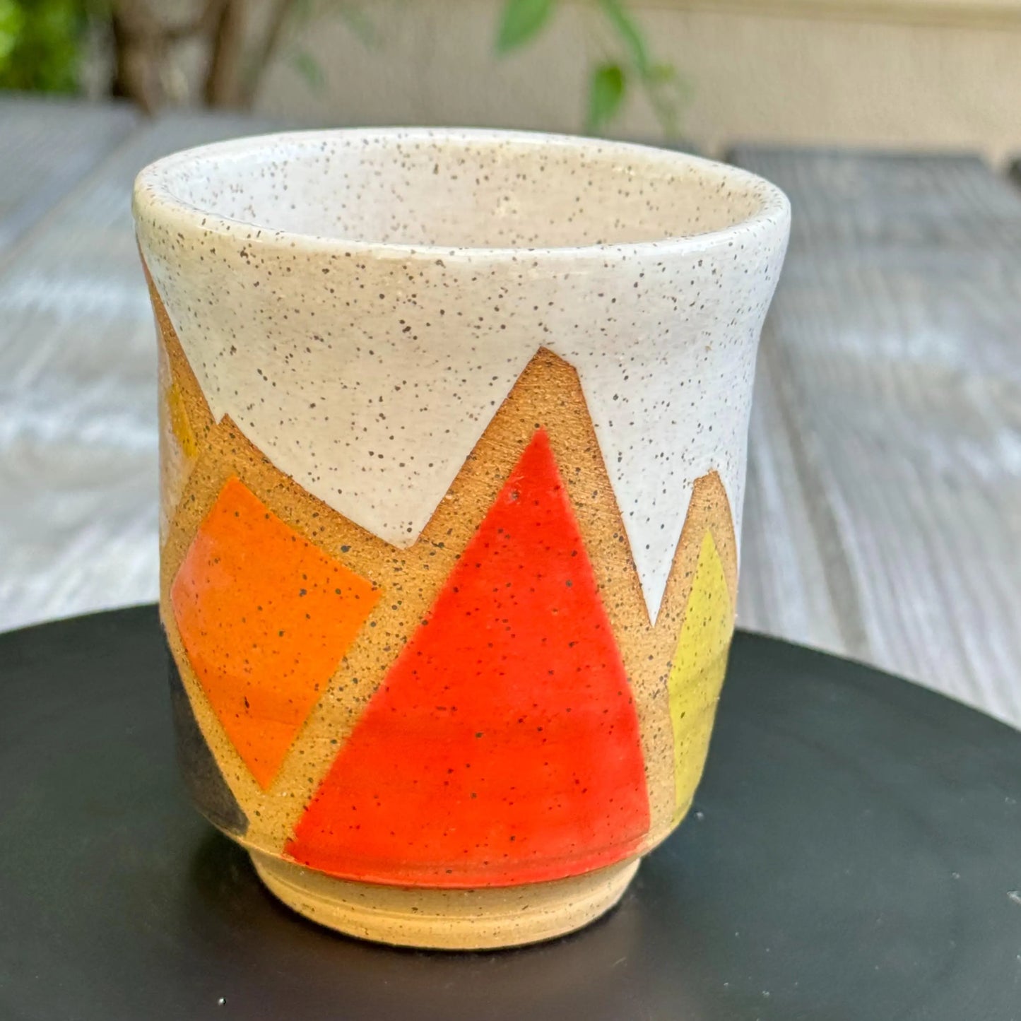 Stoneware Tumbler | Retro Mountain Geometric Pottery #3 | Colorful Artisan Ceramic Cup