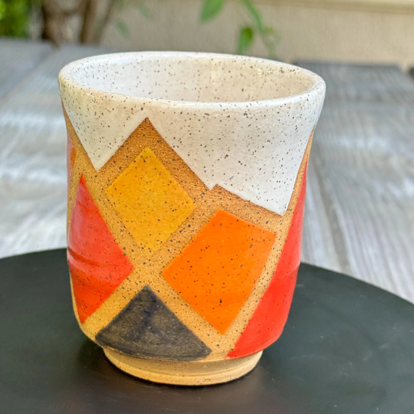 Stoneware Tumbler | Retro Mountain Geometric Pottery #3 | Colorful Artisan Ceramic Cup