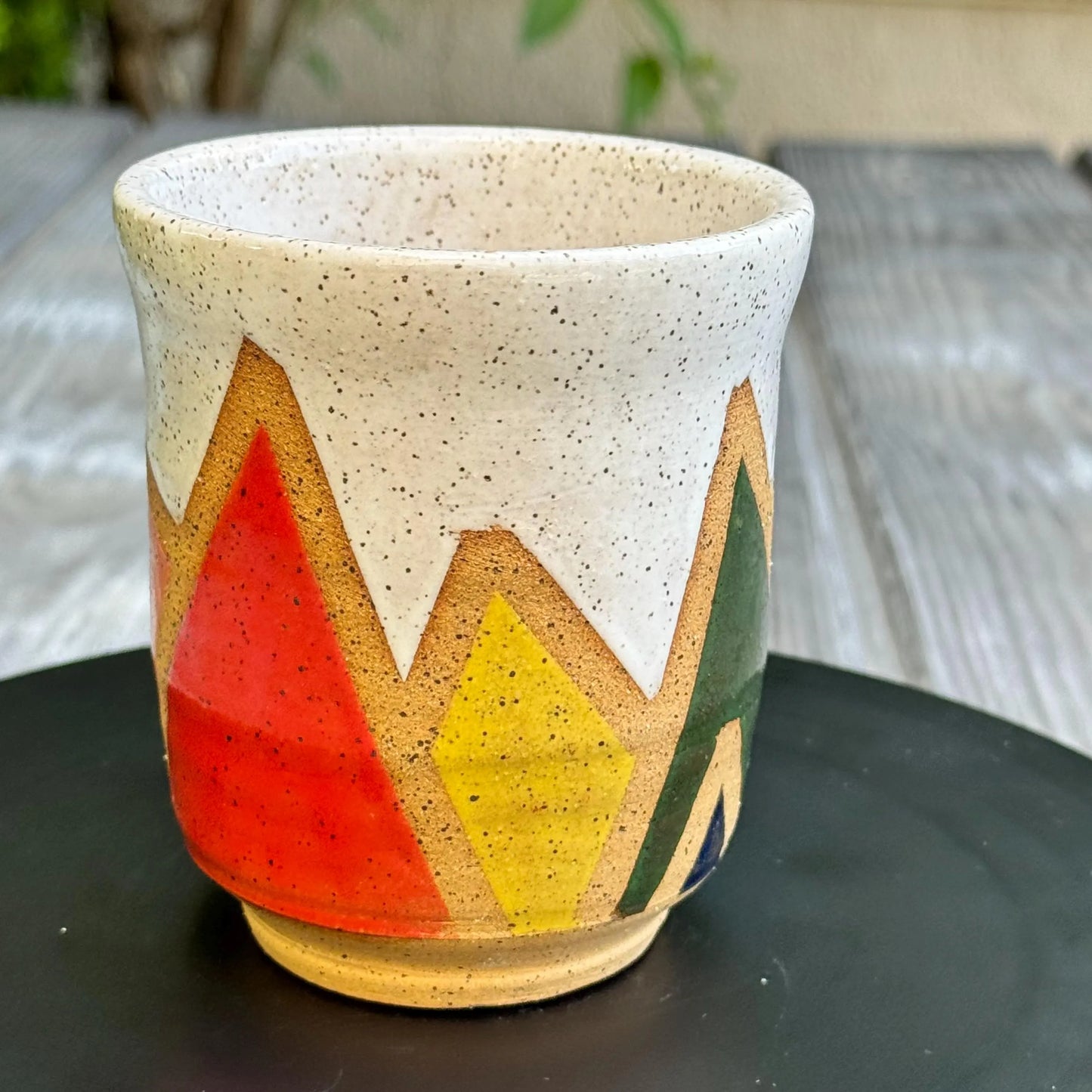 Stoneware Tumbler | Retro Mountain Geometric Pottery #3 | Colorful Artisan Ceramic Cup
