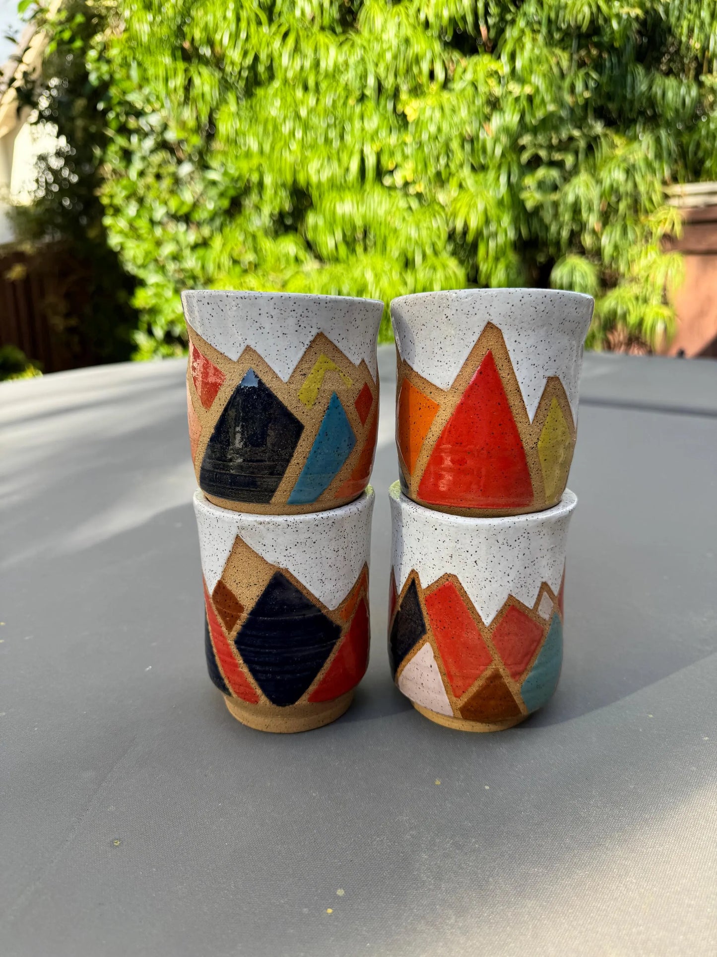 Stoneware Tumbler | Retro Mountain Geometric Pottery #3 | Colorful Artisan Ceramic Cup