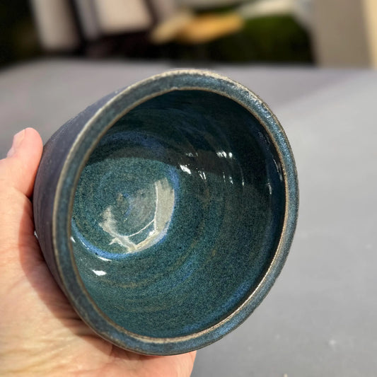 Teal Glaze Prep Bowl | 1 Cup Black Clay Stoneware | Handmade Snack or Dip Bowl