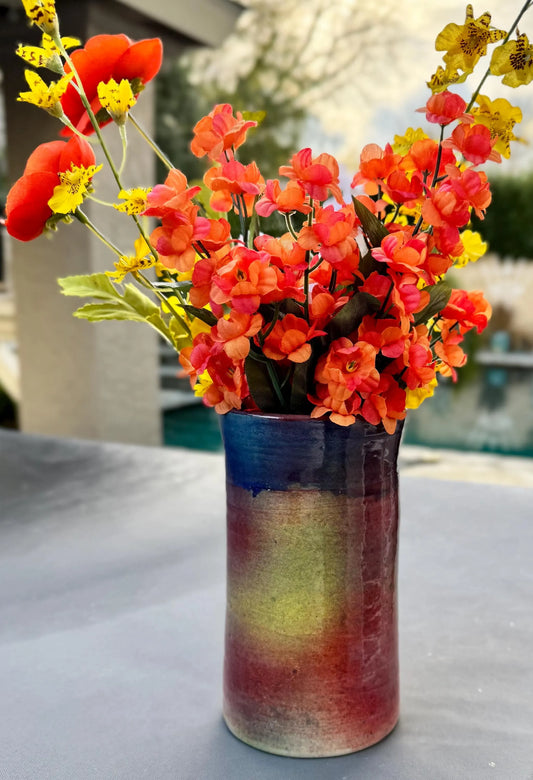Rainbow Glaze Vase | 6.5" Wheel-Thrown White Stoneware | Modern Handmade Flower Vase