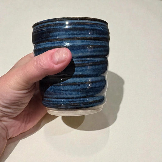 Wheel-Thrown Blue Ceramic Tumbler | Handmade Stoneware Cup | Textured Pottery for Coffee, Tea, or Whiskey