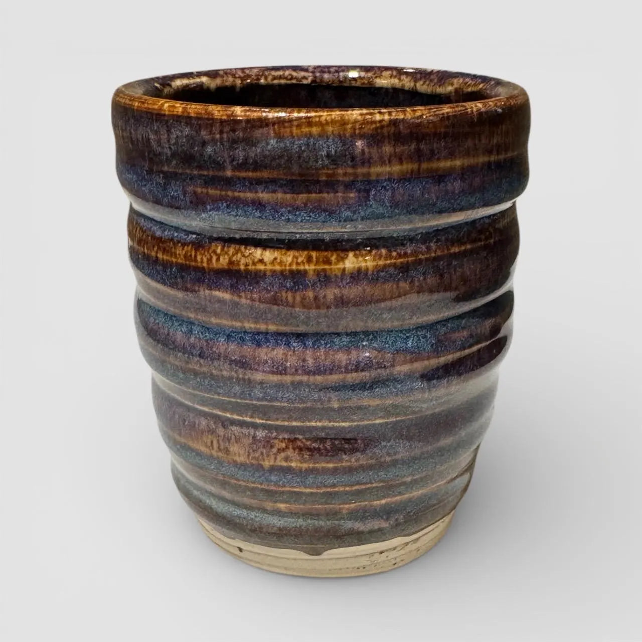 Wheel-Thrown Brown and Blue Ceramic Tumbler #2 | Handmade Stoneware Cup | Textured Pottery for Coffee, Tea, or Whiskey
