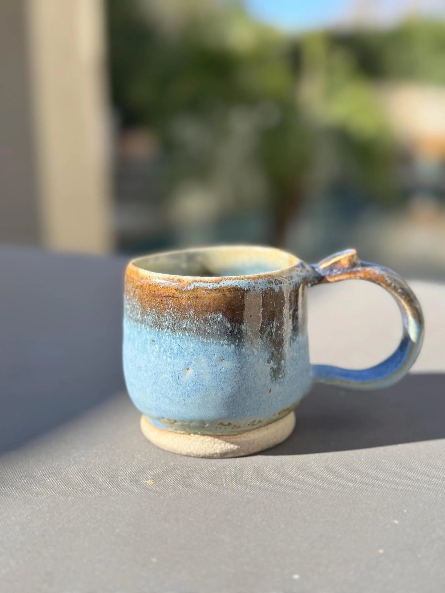 Blue Gold & Green Espresso Mug | 7 oz Wheel Thrown Stoneware | Cone 10 Reduction Pottery