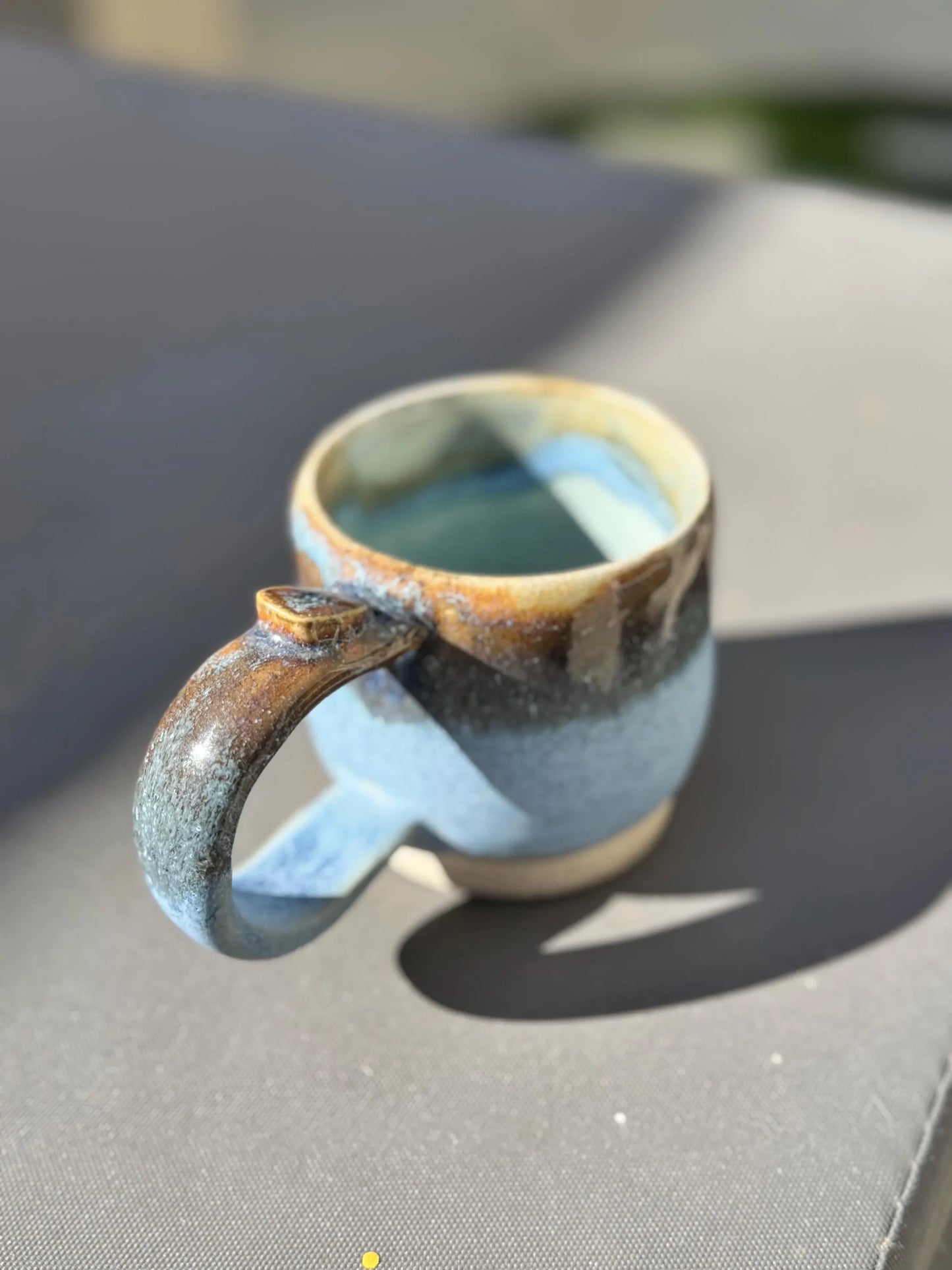 Blue Gold & Green Espresso Mug | 7 oz Wheel Thrown Stoneware | Cone 10 Reduction Pottery