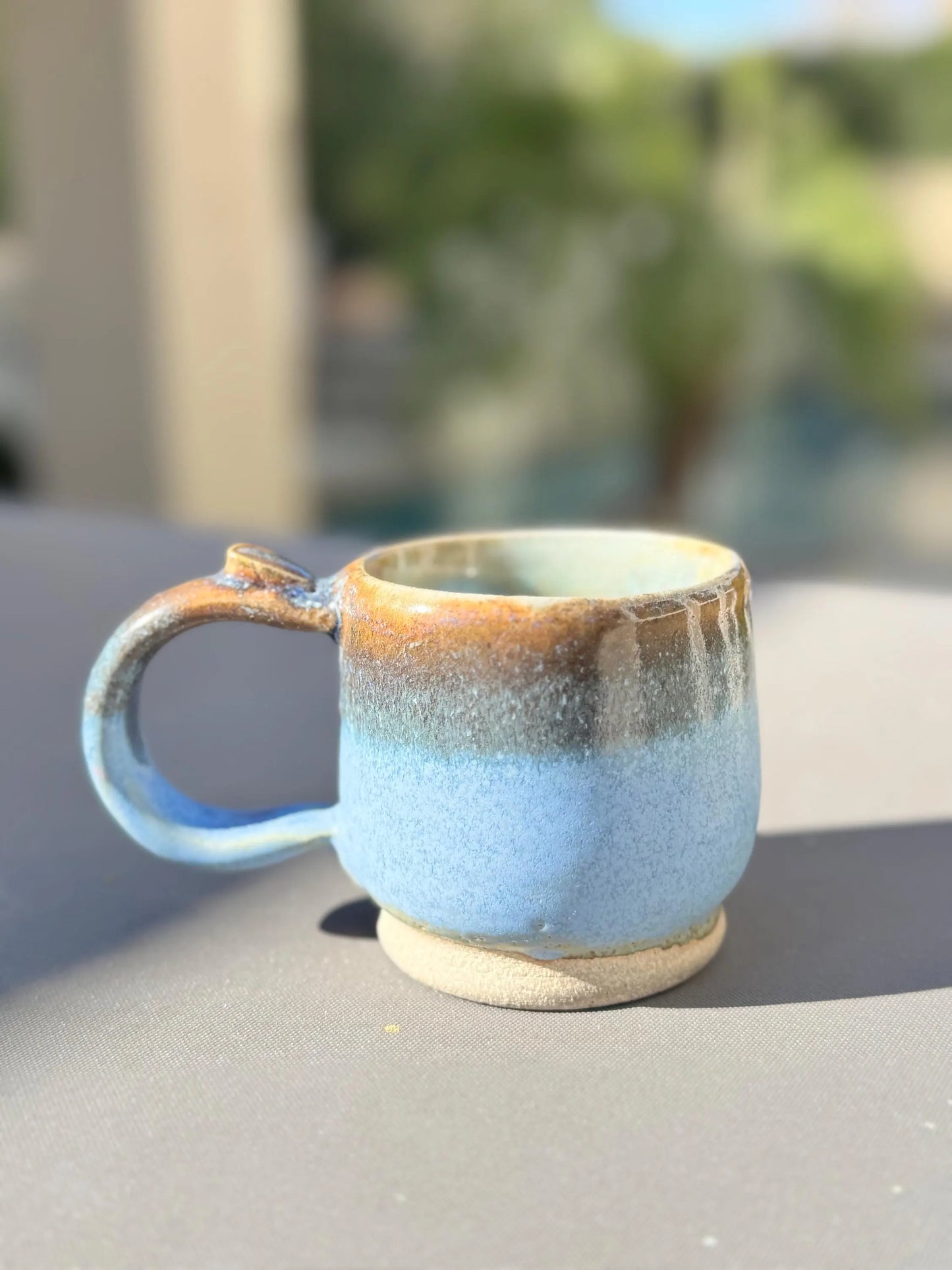 Blue Gold & Green Espresso Mug | 7 oz Wheel Thrown Stoneware | Cone 10 Reduction Pottery