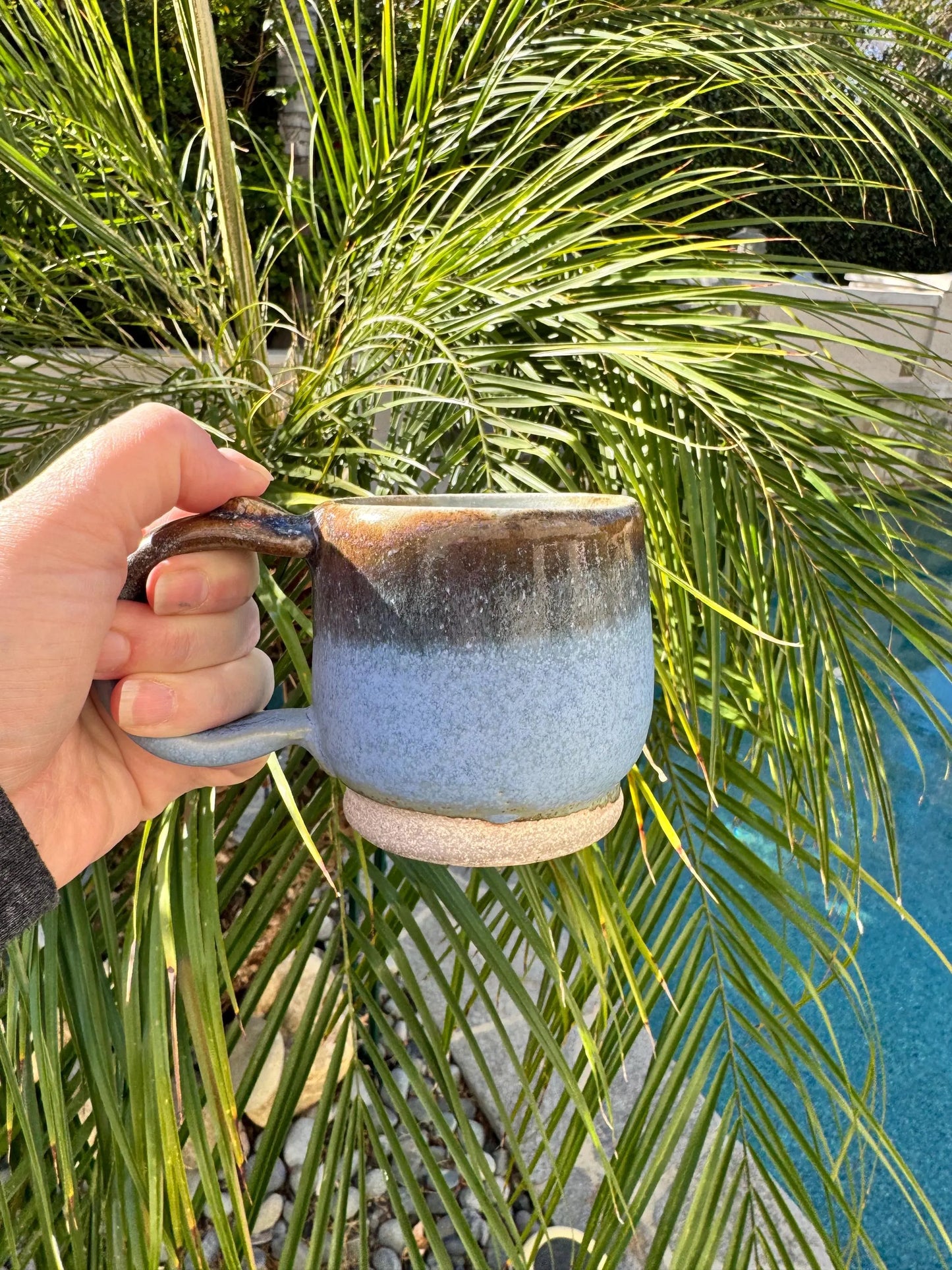 Blue Gold & Green Espresso Mug | 7 oz Wheel Thrown Stoneware | Cone 10 Reduction Pottery