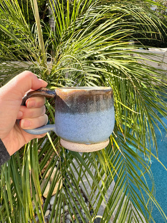 Blue Gold & Green Espresso Mug | 7 oz Wheel Thrown Stoneware | Cone 10 Reduction Pottery